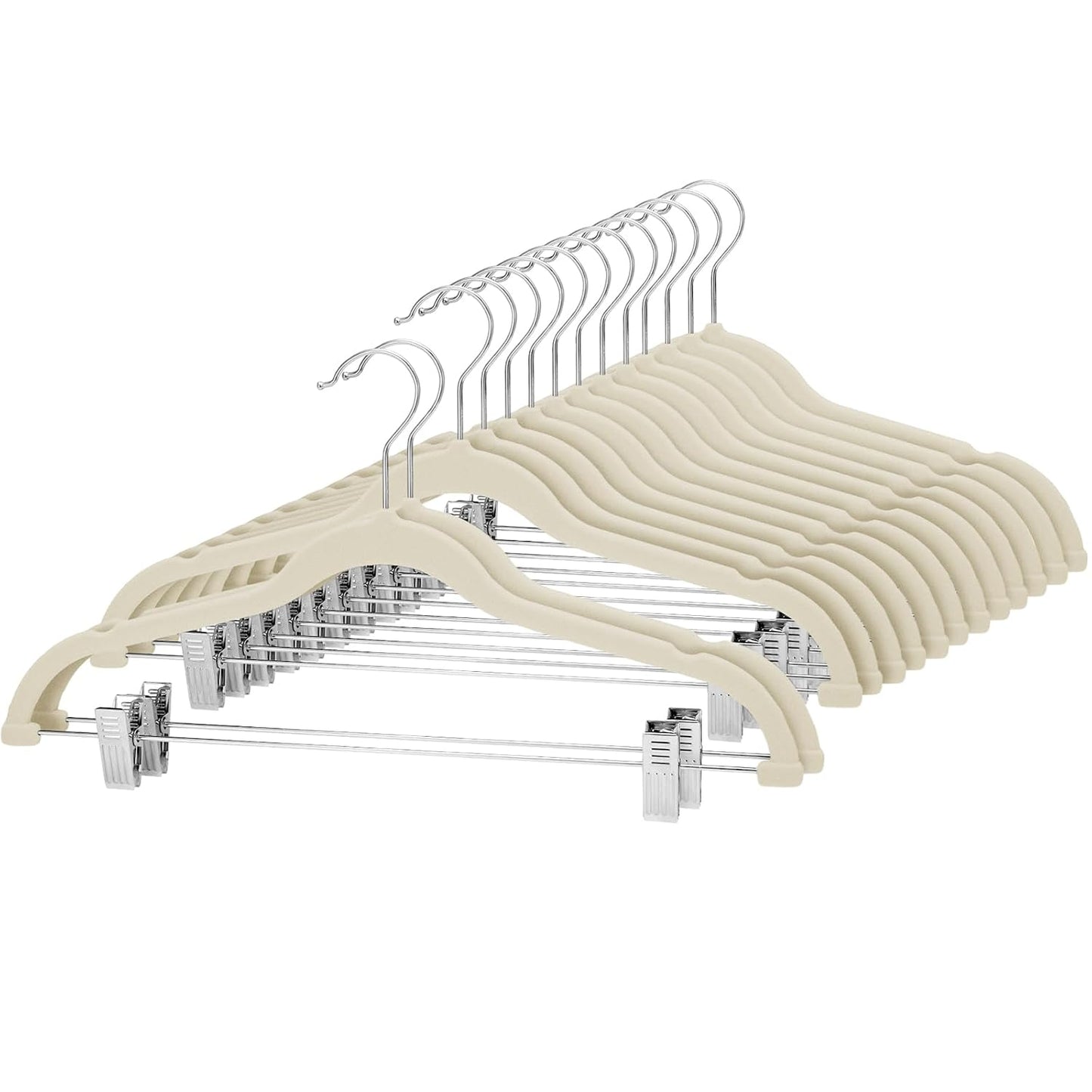 Cozymood Velvet Skirt Hangers - Pack of 24 - Velvet Hangers with Clips Ultra Thin Non Slip Velvet Pants Hangers Space Saving Clothes Hanger for Trouser, Skirts, Jeans, Dress (Beige)