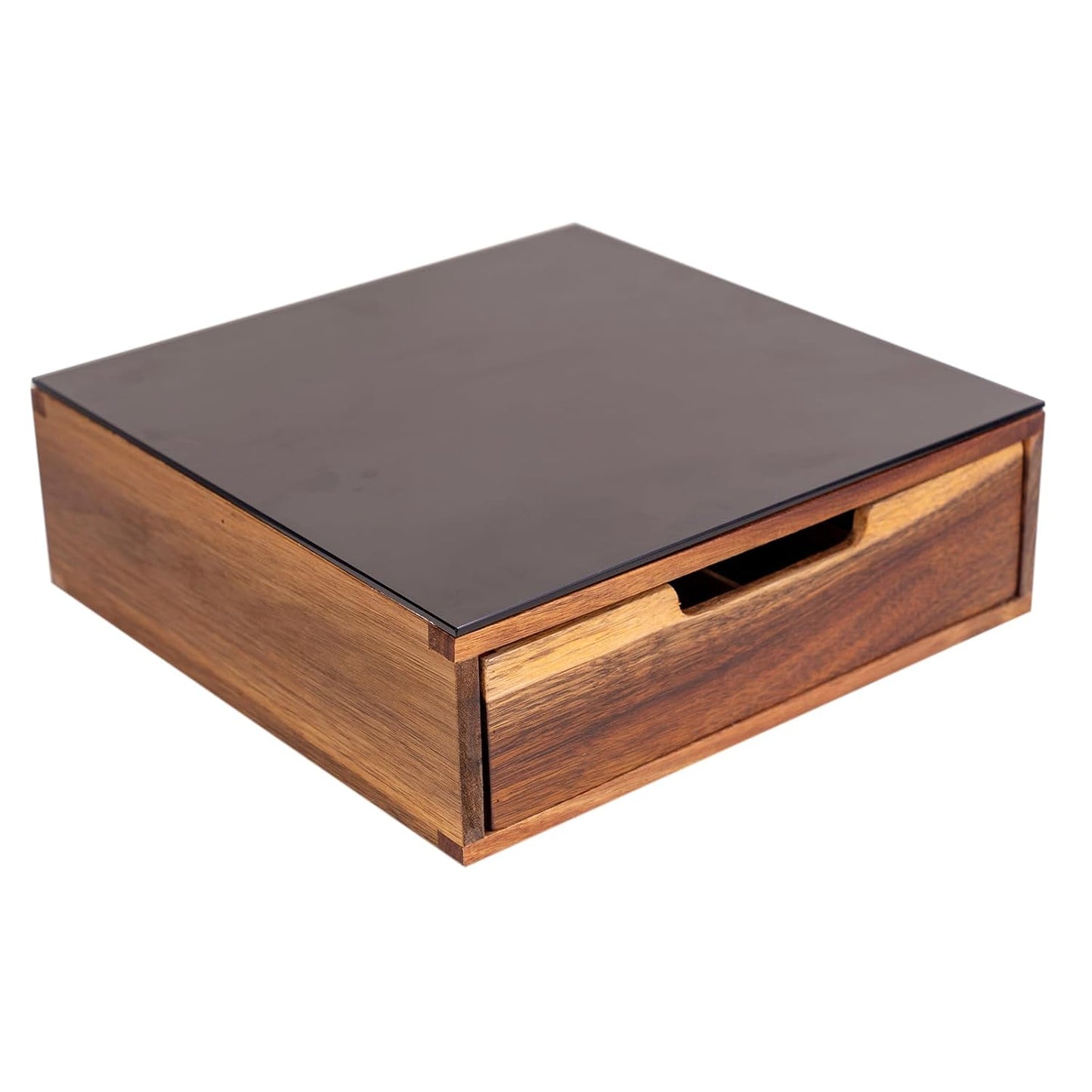 Tempered Glass and Natural Wood Coffee Pod Drawer Organizer - 20 Capsule Multifunctional K Cup Storage | Countertop Coffee Station Organizer for Home/Office (Black)