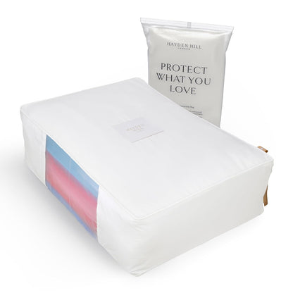 Luxury Organic Cotton Sweater and Blanket Storage Bag 20 Inch | Fits 9 Fine Knits or 2 Blankets, Breathable, Moth Proof, Garment Storage Bag For Cashmere, Certified Carbon Neutral, White