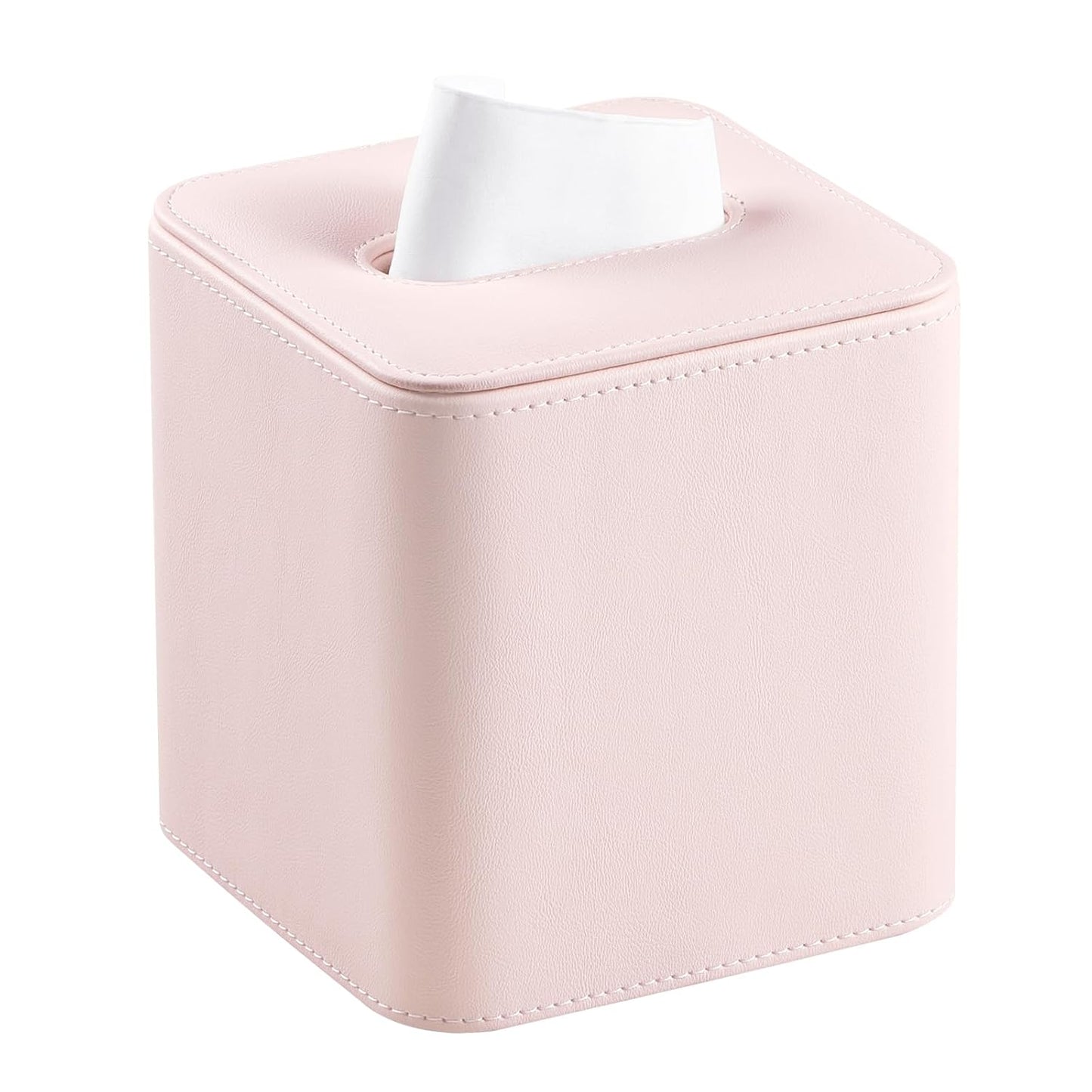 PU Leather Tissue Box Cover Square Tissue Box Holder, Pink | Magnetic Closure, Rounded Edges, Fits All Standard Cube Tissue Boxes, Decorative Tissue Holder for Living Room Bedroom Office