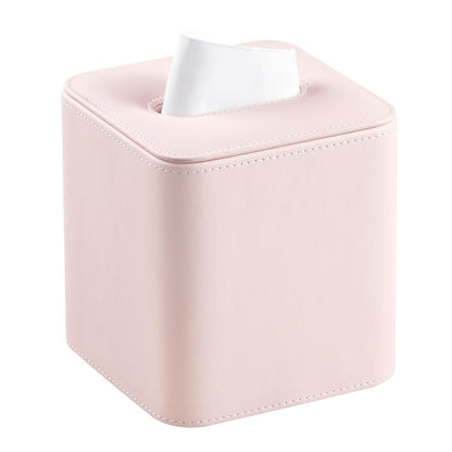 PU Leather Tissue Box Cover Square Tissue Box Holder, Pink | Magnetic Closure, Rounded Edges, Fits All Standard Cube Tissue Boxes, Decorative Tissue Holder for Living Room Bedroom Office