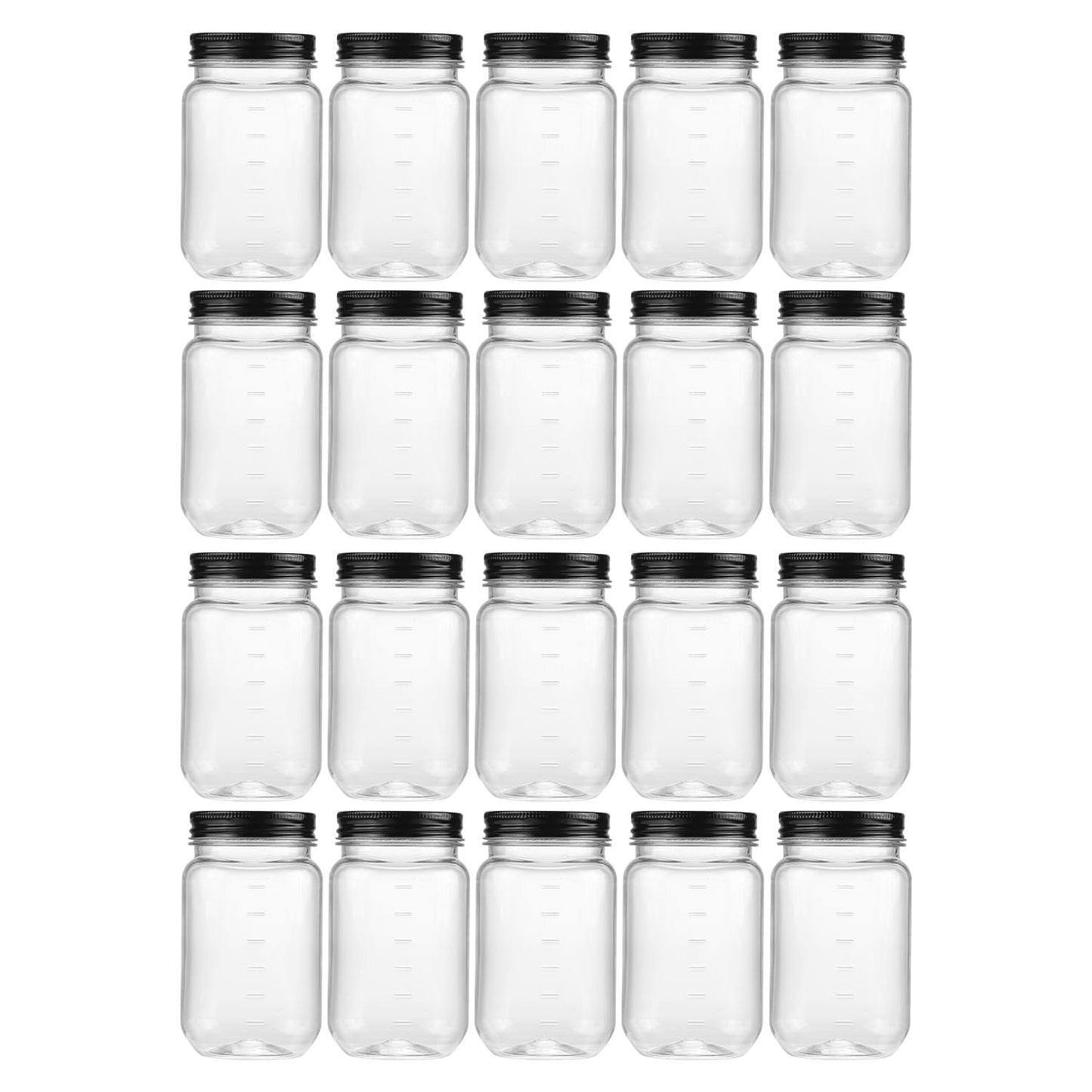 novelinks 16 oz Plastic Mason Jars and Clear Plastic Jars with Lids 16 oz | 20 Pack, Black, Plastic Containers with Lids, Decorative Jars, Storage Jars, Candy Jars, Mason Jars for Centerpieces