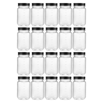 novelinks 16 oz Plastic Mason Jars and Clear Plastic Jars with Lids 16 oz | 20 Pack, Black, Plastic Containers with Lids, Decorative Jars, Storage Jars, Candy Jars, Mason Jars for Centerpieces
