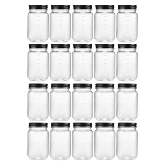 novelinks 16 oz Plastic Mason Jars and Clear Plastic Jars with Lids 16 oz | 20 Pack, Black, Plastic Containers with Lids, Decorative Jars, Storage Jars, Candy Jars, Mason Jars for Centerpieces