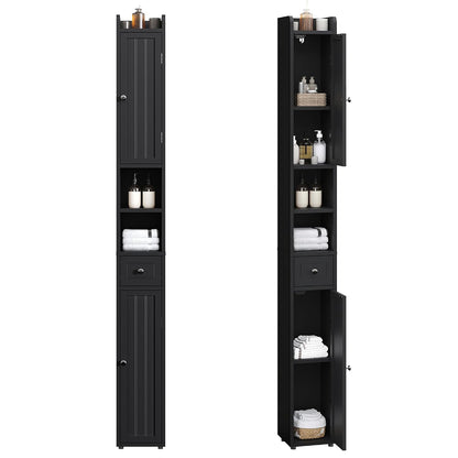 ChooChoo Narrow Bathroom Storage Cabinet with Adjustable Shelves and Drawer | Tall Slim Storage Cabinet, Freestanding Cupboard for Small Spaces, Black