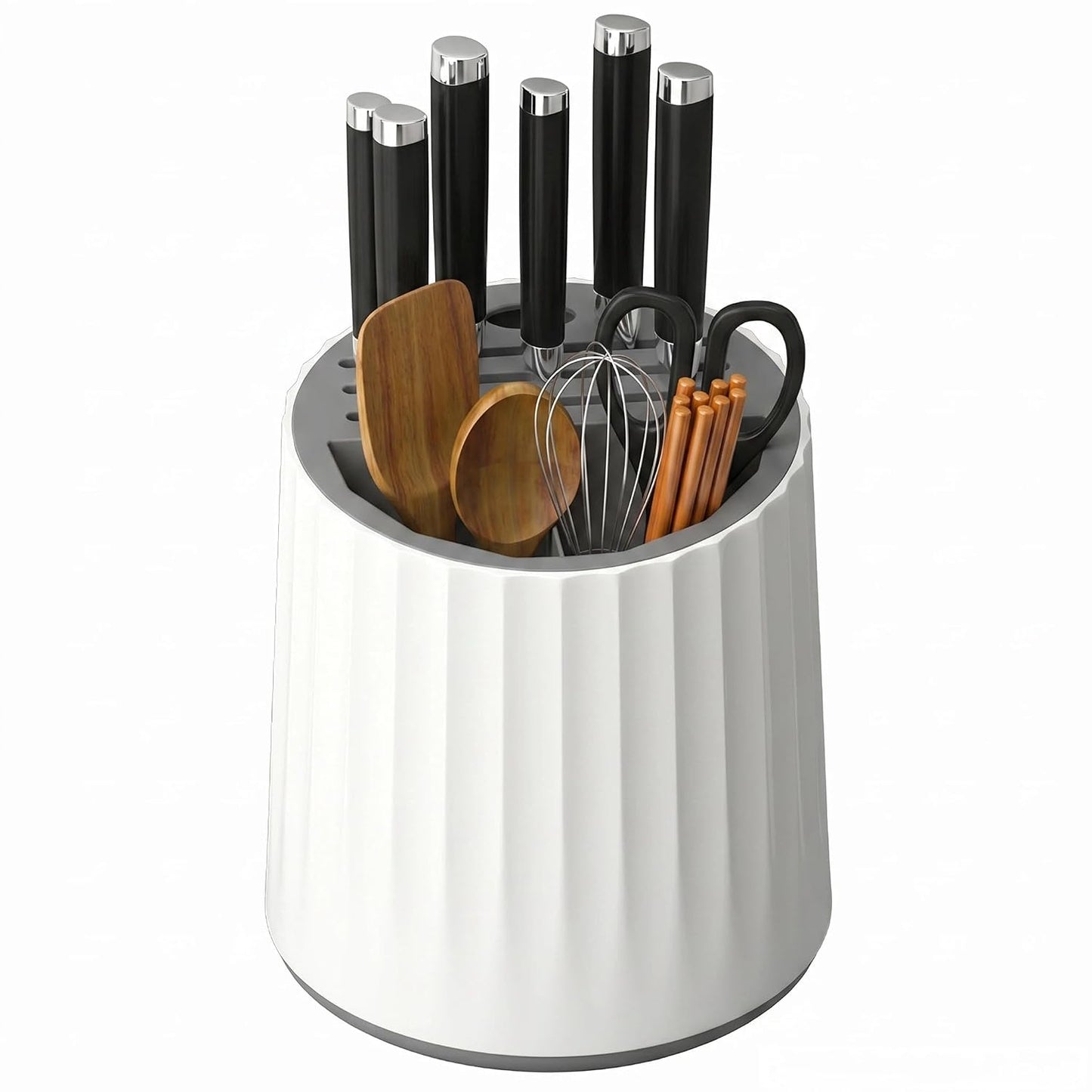 360° Rotating Knife and Utensil Holder, Kitchen Co... (White & Gray | Plastic)
