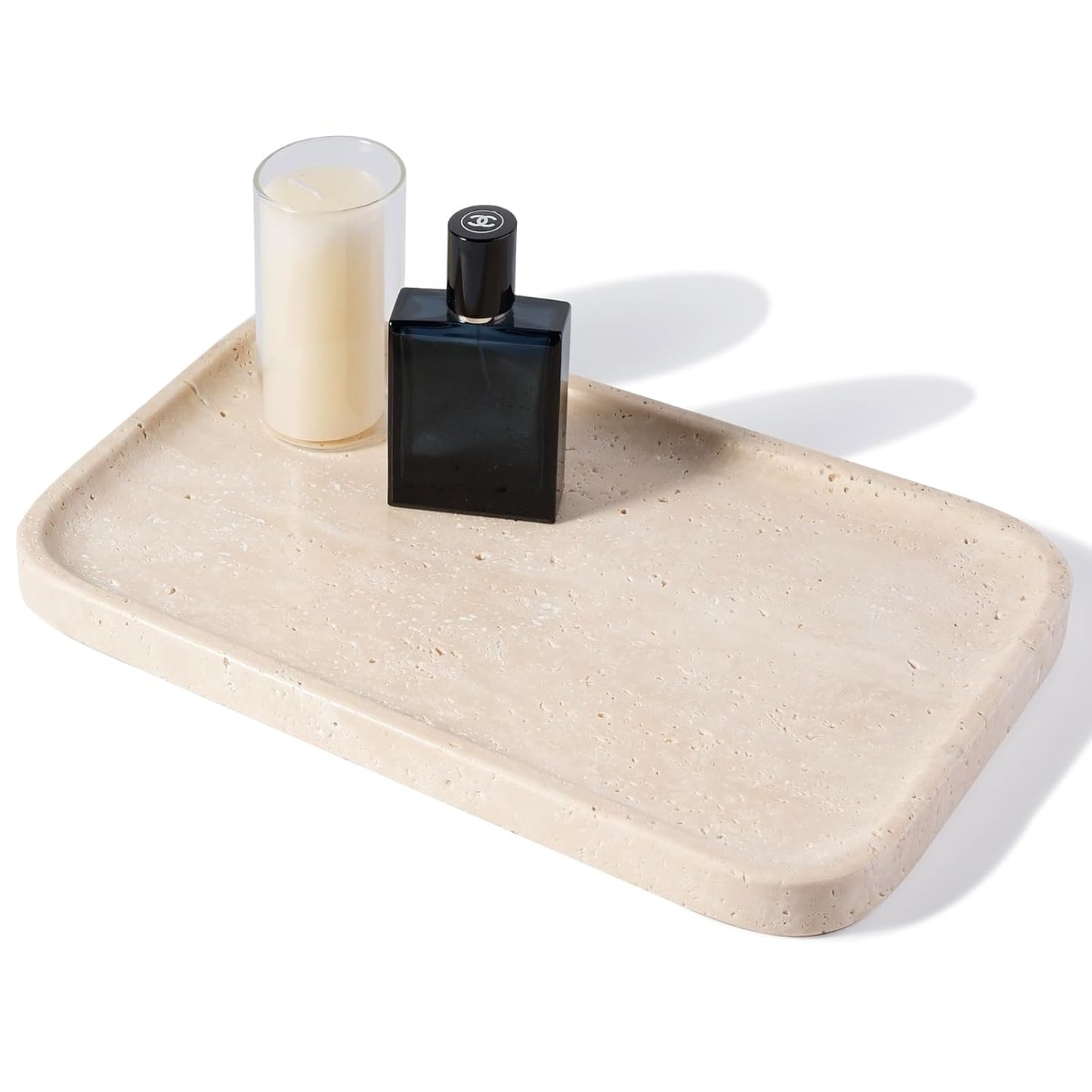 Travertine Vanity Tray, Stone Bathroom Tray for Countertop, 14'' Marble Decorative Dresser Trays, Large Serving Trays for Kitchen Counter, Storage for Kitchen Sink, Perfume, Jewelry Holder