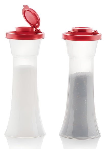 Large Hourglass Salt and Pepper with Red Seals (Red | Plastic)