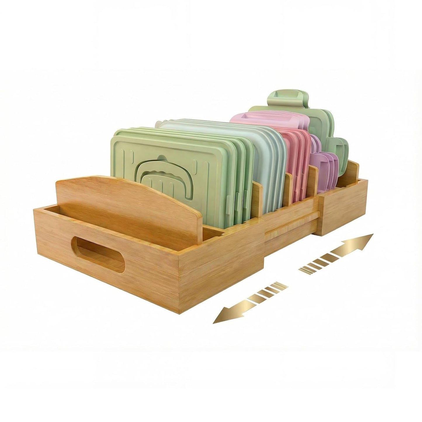 Lid Organizer for Cabinet – Bamboo Kitchen Storage for Plastic Lids, Adjustable Drawer Dividers, Food Container Organizer (Fits Cabinets & Drawers) (Large)