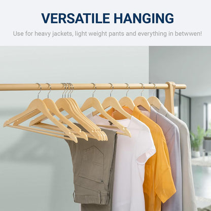 Amber Home 30 Pack Natural Wooden Coat Hangers, Wood Suit Hangers | Heavy Duty Hangers with Non-slip Pants Bar, Clothes Hangers for Closet Organization, Shirts, Jackets, Dresses, and Pants