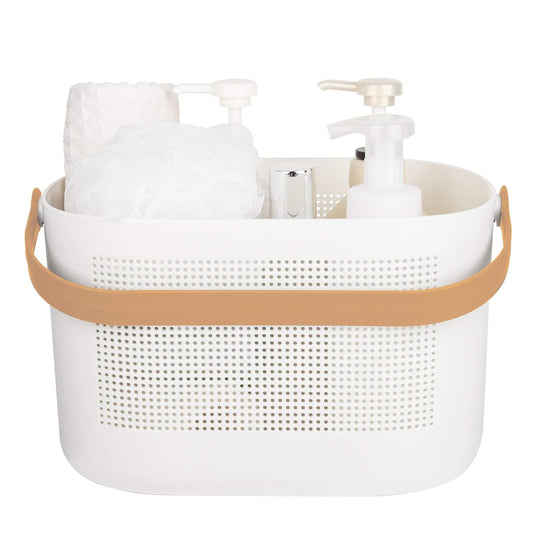 Plastic Portable Shower Caddy Basket, Storage Organizer with Handle, Yellow | Bottom Drain Holes, Keep Dry, Sturdy and Durable, Easy to Carry for Bathroom, Kitchen, Dorm Room, RV, College