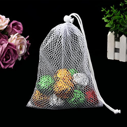 TecUnite 10 Pcs Mesh Laundry Bags with Drawstring Multicolor Mesh Sack Bag Nylon Gift Dishwasher Bag with Sliding for Storage Clothes Socks Jewelry Gifts Toys Fruit(11.8 x 7.5 Inch,White)
