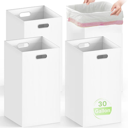 4 Pack 30 Gallon Disposable Trash Cans, 30" H x 14" W x 14" D, White | With Handle, Extra Large, Collapsible, Thick Recycled Cardboard,Recycling Bins for Parties Events Camping