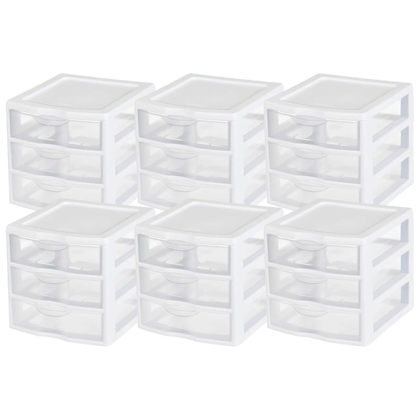 Sterilite Clearview Plastic Multipurpose Small 3 Drawer Desktop Storage Organization Unit for Home, Classrooms, or Office Spaces, White, 6 Pack | White - Organizing Drawers, Containers for Bathroom, Closet, Kitchen, and Bedroom