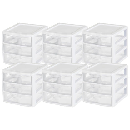 Sterilite Clearview Plastic Multipurpose Small 3 Drawer Desktop Storage Organization Unit for Home, Classrooms, or Office Spaces, White, 6 Pack | White - Organizing Drawers, Containers for Bathroom, Closet, Kitchen, and Bedroom
