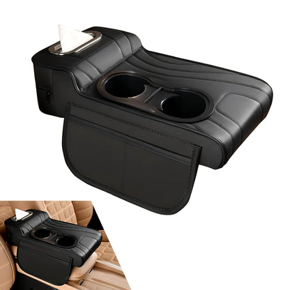 Car Center Console Cover, Microfiber Leather Car Armrest Cover, Multifunctional Armrest Storage Box with 2 Storage Bags, Cup Holders, Tissue Box Slot, Universal for Most Cars (Black)
