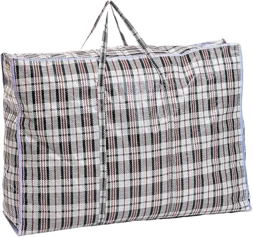 Laundry Bags Set of 2 Large Plastic Checkered Storage Laundry Shopping Bags with Zipper and Handles! Great for Travel,Laundry,Shopping,Storage,Moving. Multicolor