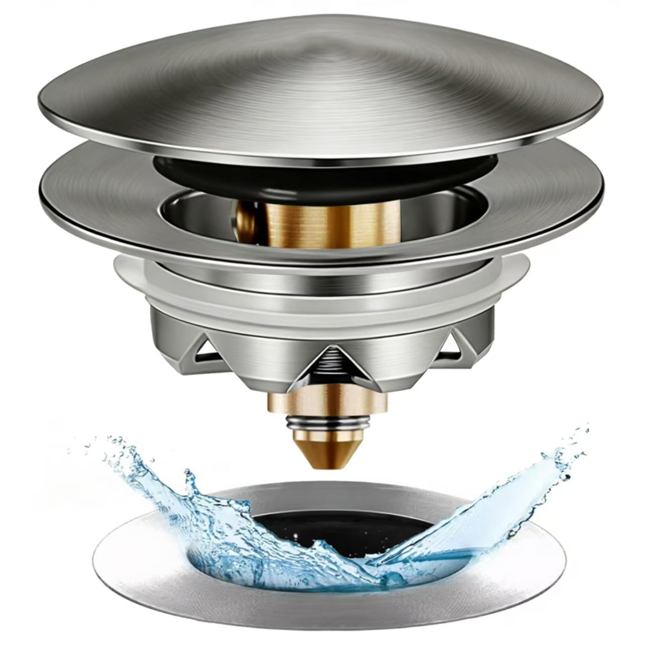 Anlige Bathtub Drain Stopper, Pop Up Tub Stopper and Cover, Bottom with Hair Catcher, Universal for 1.45 in to 1.8 in Drain, Replaces Old Drain Plug, Brushed Nickel