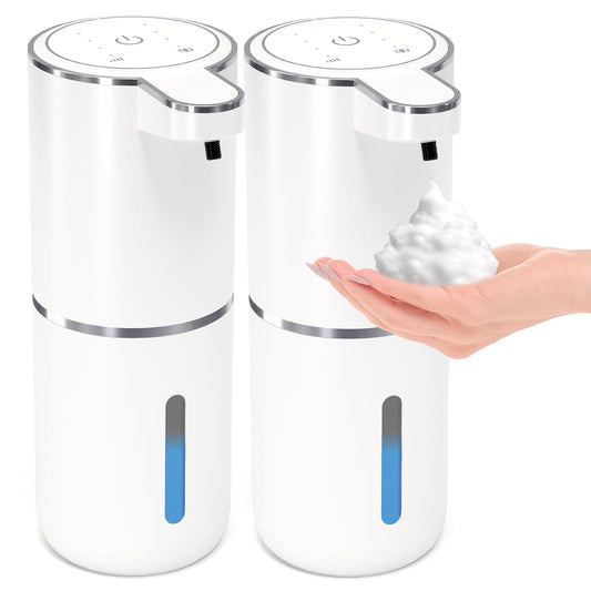 2 Pack Automatic Foaming Soap Dispenser,Touchless Foam Soap Dispenser,12.8oz Rechargeable Wall Mounted Smart for Bathroom and Kitchen Dish Soap,Easy for Toddlers(White)