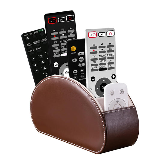 Remote Control Holders Organizer Box with 5 Compartment PU Leather Caddy | Multi-functional Office Desk Storage Caddy Store Tv Remote for Media Player,Brush,Pencil,Glassees&Office Supplies