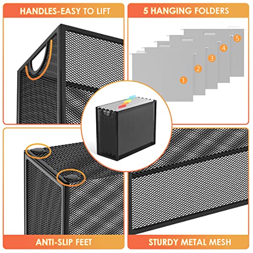 Hanging File Organizer Includes 5 Hanging Folders for Office, Black