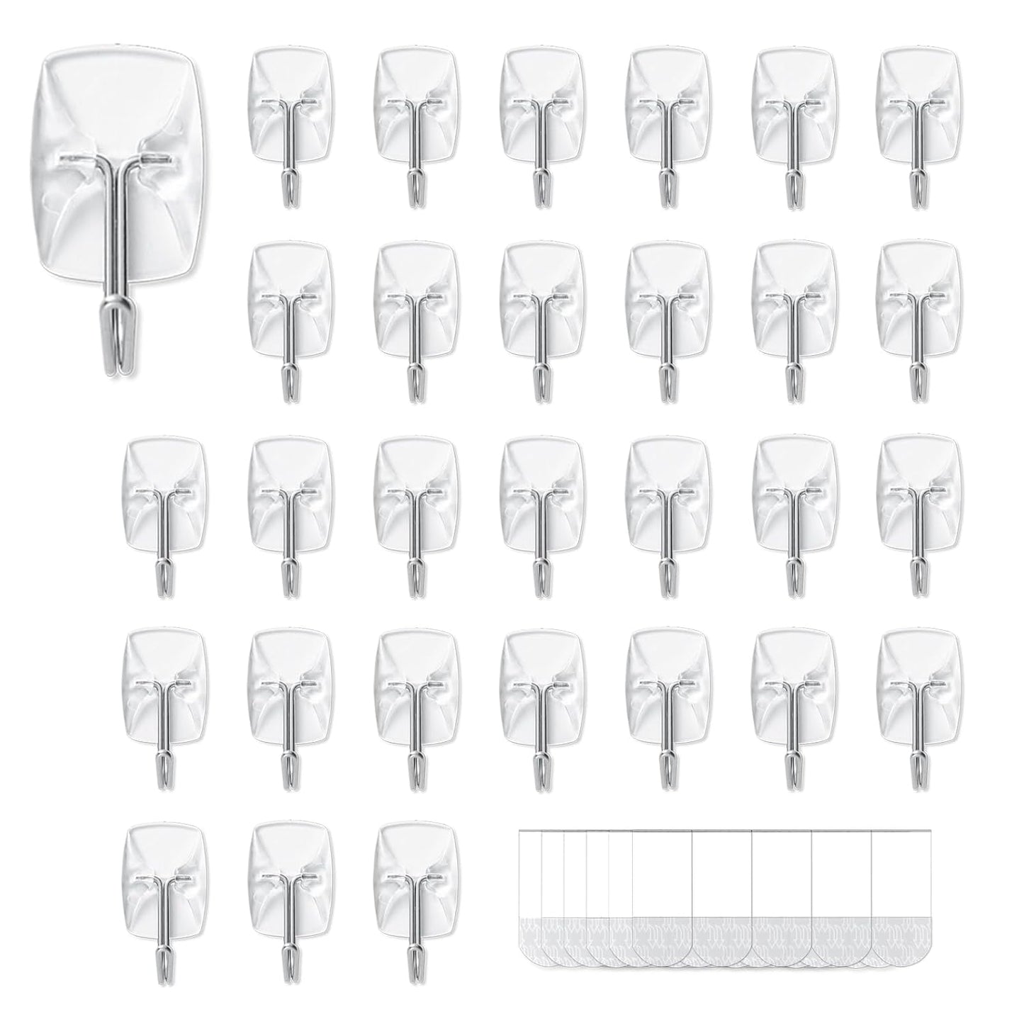 MOVELYST Clear Wall Hooks for Hanging, 30 Hooks+40 Strips, Value Pack (S) | Removable Hooks for Walls No Damage, Hanging Hooks with Adhesive Strips for Hanging, Organization and Decoration, Easy to Use