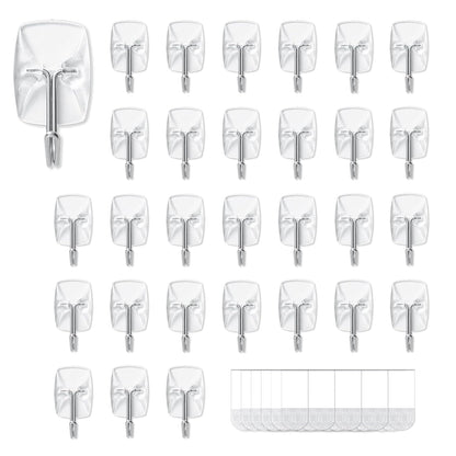 MOVELYST Clear Wall Hooks for Hanging, 30 Hooks+40 Strips, Value Pack (S) | Removable Hooks for Walls No Damage, Hanging Hooks with Adhesive Strips for Hanging, Organization and Decoration, Easy to Use