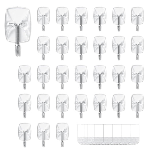 Clear Wall Hooks for Hanging, 30 Hooks+40 Strips,... (Clear | Plastic)