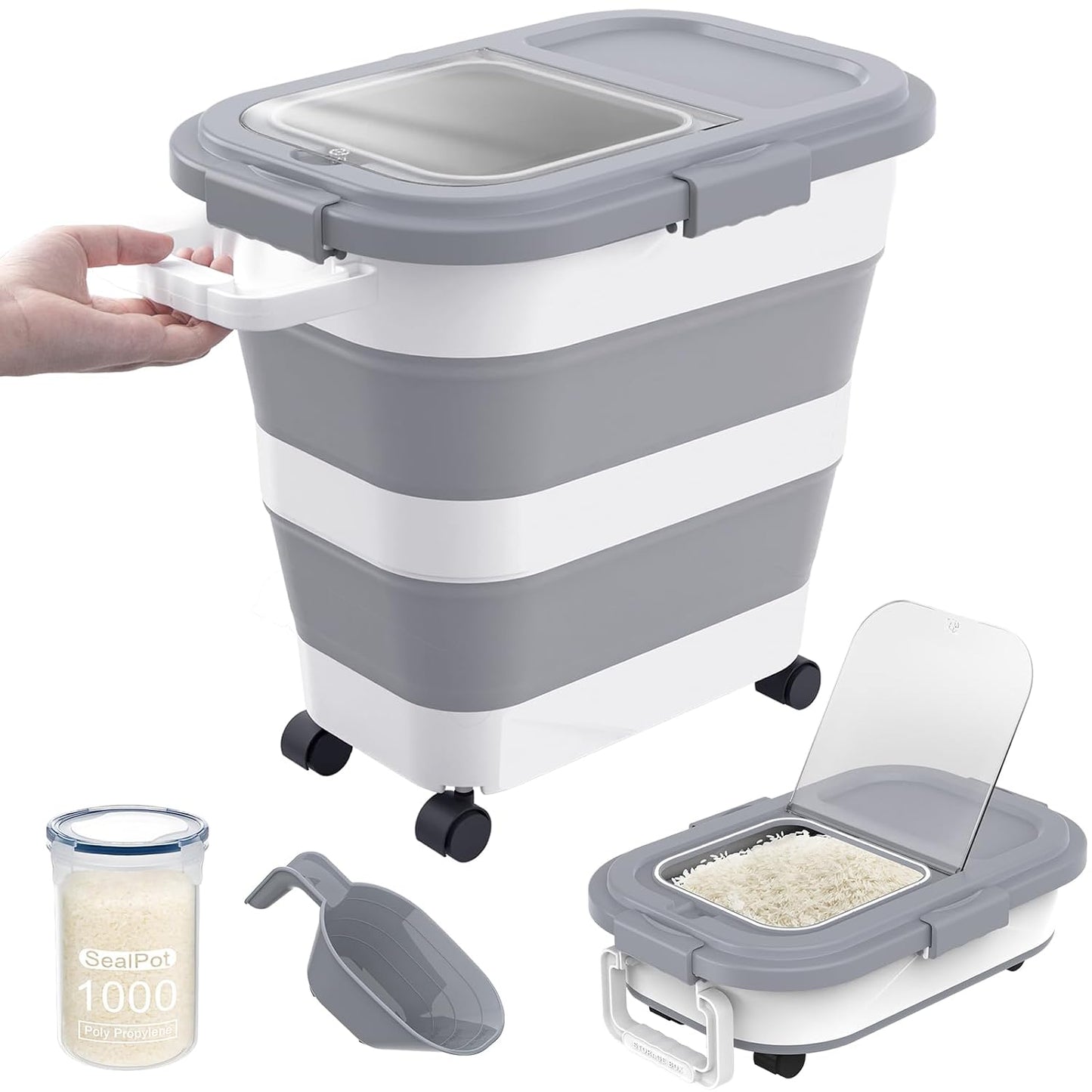 HOYTAMDA 25-35Lbs Rice Container,Collapsible Food Storage Container Wheels