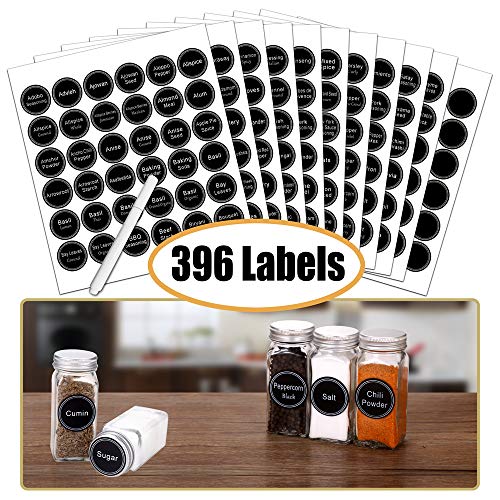 Spice Rack Organizer with 36 Spice Jars 4 oz, 396 Spice Labels | Chalk Marker, Funnel Set, Spice Organizer for Cabinet, Countertop, Pantry, Cupboard & Wall Mount, 16.5" W × 12.6" H, Black