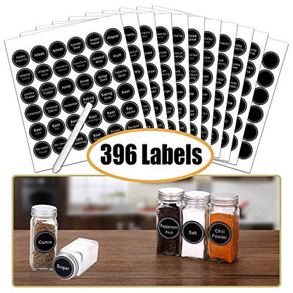 Spice Rack Organizer with 36 Spice Jars 4 oz, 396 Spice Labels | Chalk Marker, Funnel Set, Spice Organizer for Cabinet, Countertop, Pantry, Cupboard & Wall Mount, 16.5" W × 12.6" H, Black