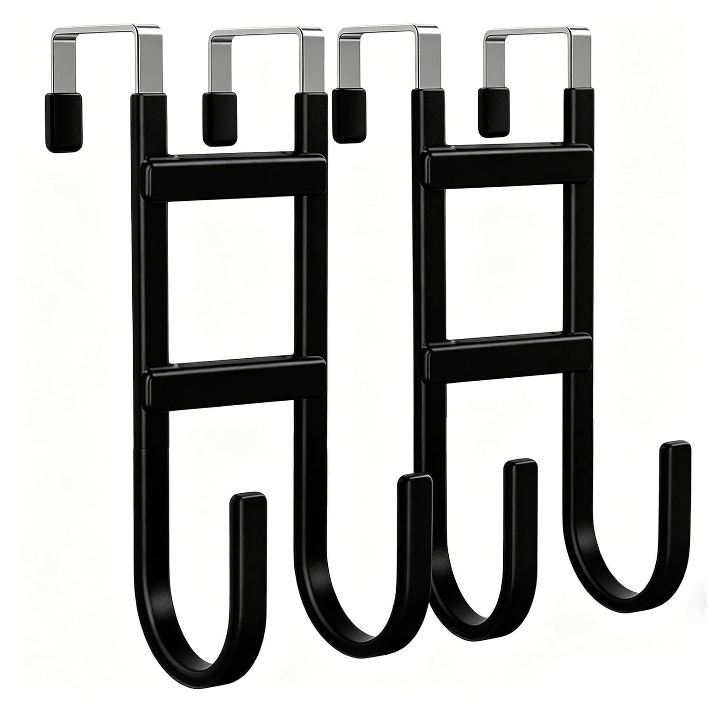 Over the Door Hooks, 2-Pack Scratch-Resistant Over the Door Hanger with Rubber for Hanging Towels, bags, Coats and Keys, Suitable for Most interior doors such as in bathroom, bedroom, and kitchen