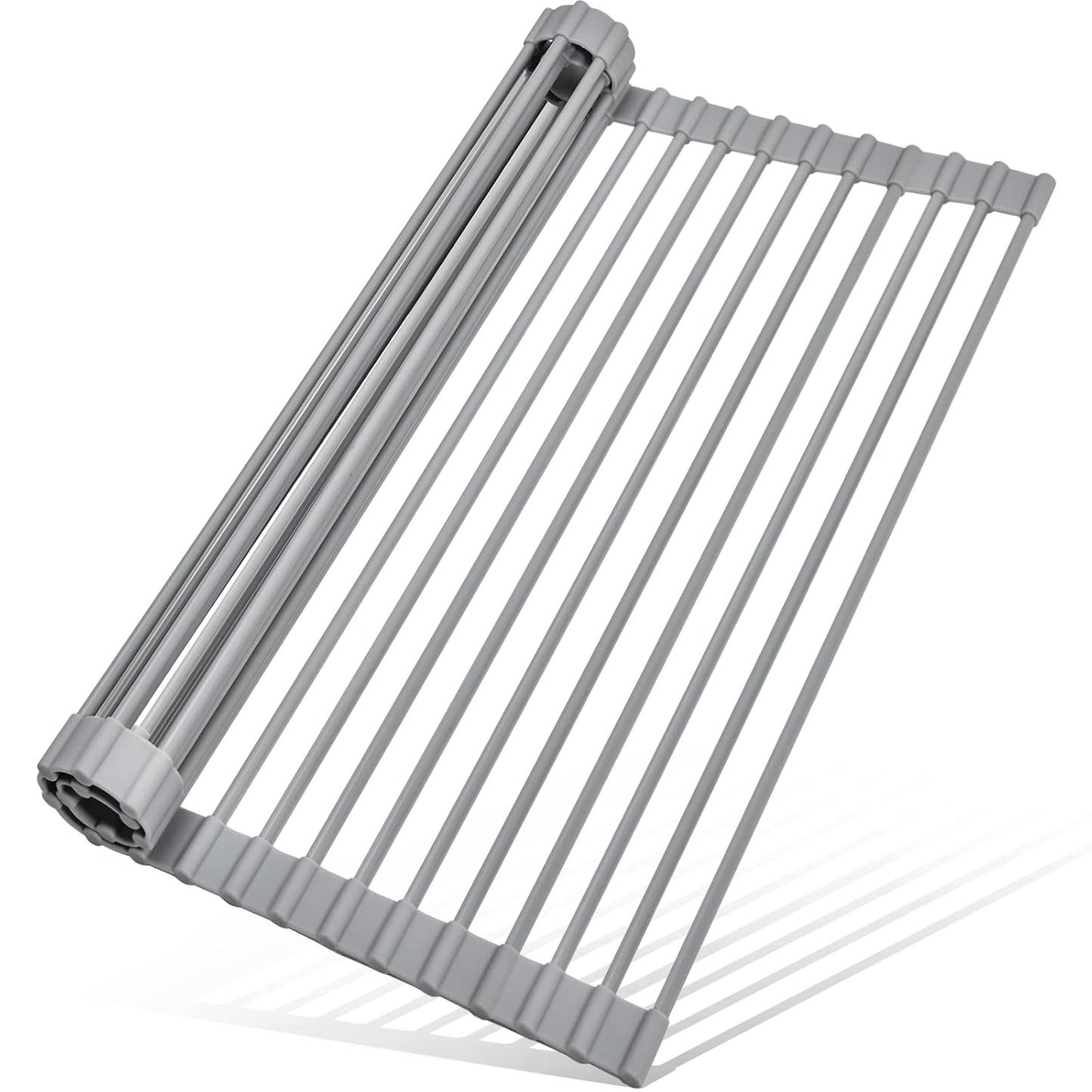 Roll Up Dish Drying Rack, Over The Sink Dish Rack Foldable, Heat-Resistant, Anti-Slip Silicone Coated Steel Dish Drainer for Kitchen Sink, Multipurpose Roll Up Sink Drying Rack, 17.5" x 13"