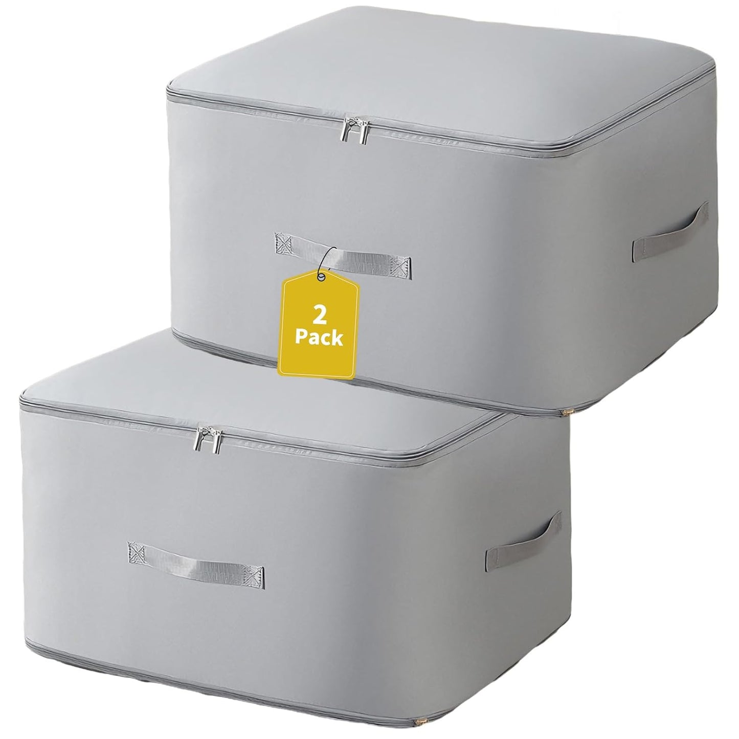 Large Self-Compression Cube for Comforters & Clothes (2-Pack, 11x6.3x1.2in) | nylon,grey,thin compress,1-hand fold,holds 2 comforters,reinforced seam,smooth zip,dust/moisture proof,side handle,wipe-clean