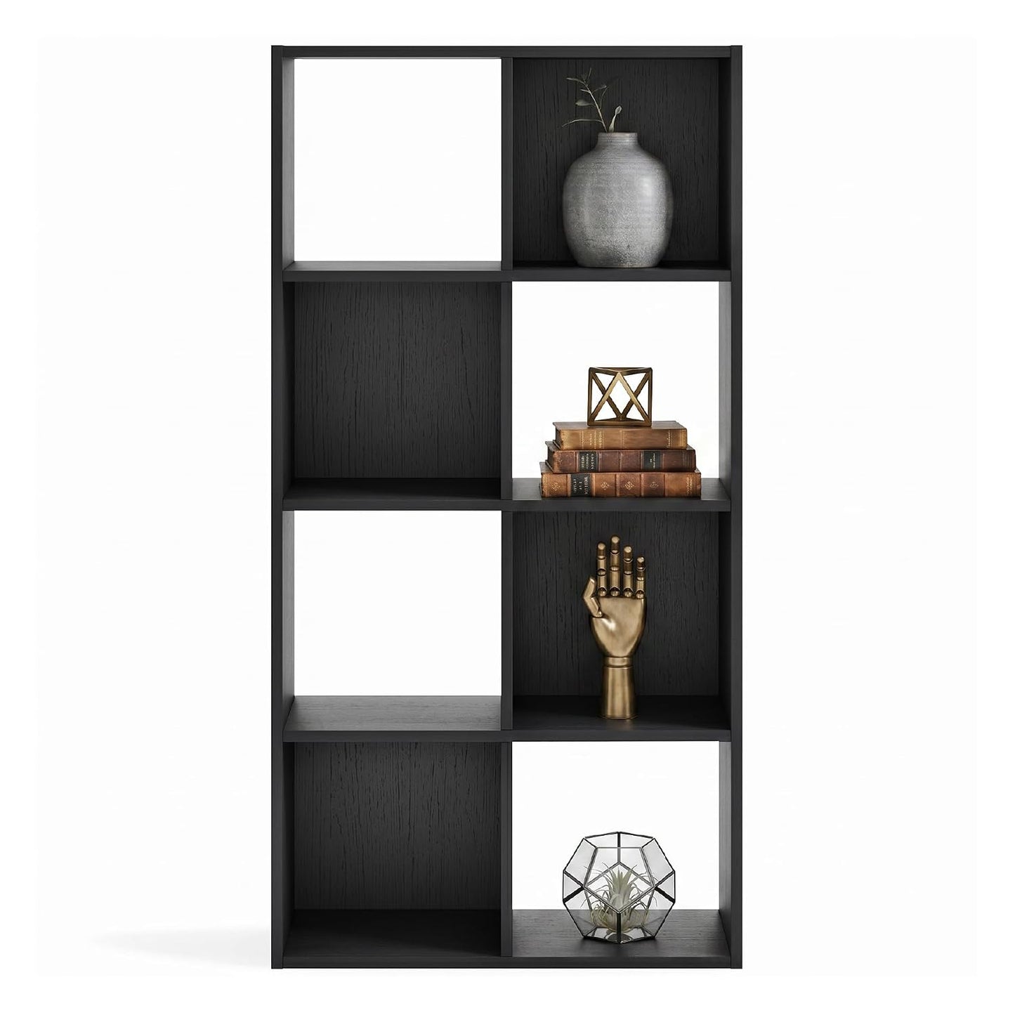 Signature Design by Ashley 8 Cube Storage Organizer, Black Bookcase | Engineered wood and decorative laminate, Dual-position vertical or horizontal setup, Fits 10.5-inch bins, Langdrew Series