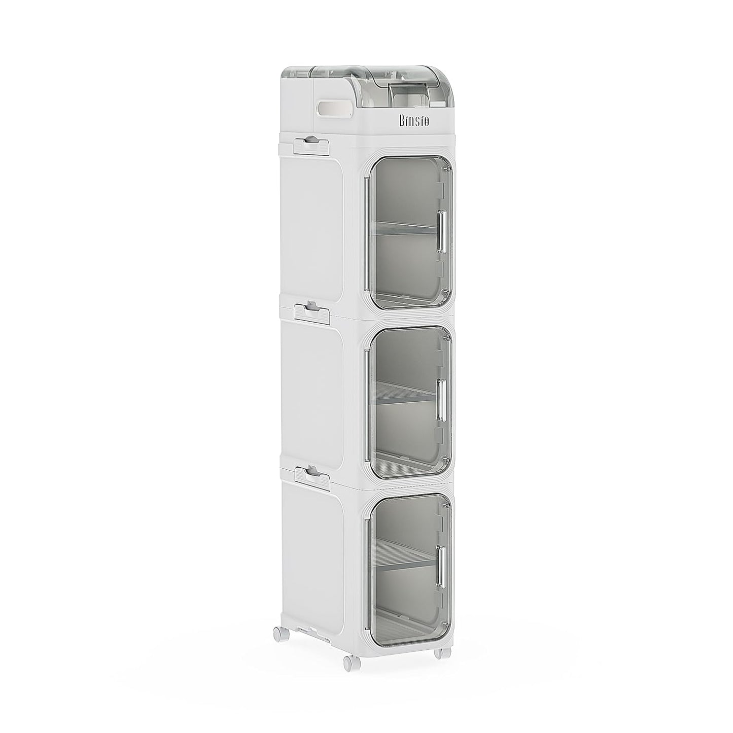4-Tiers Toilet Paper Storage, Slim Bathroom Organizers and Storage, Bathroom Counter Organizer, Bathroom Organizer Storage Cabinet, Portable Laundry Room Organization, Plastic White Clear Doors