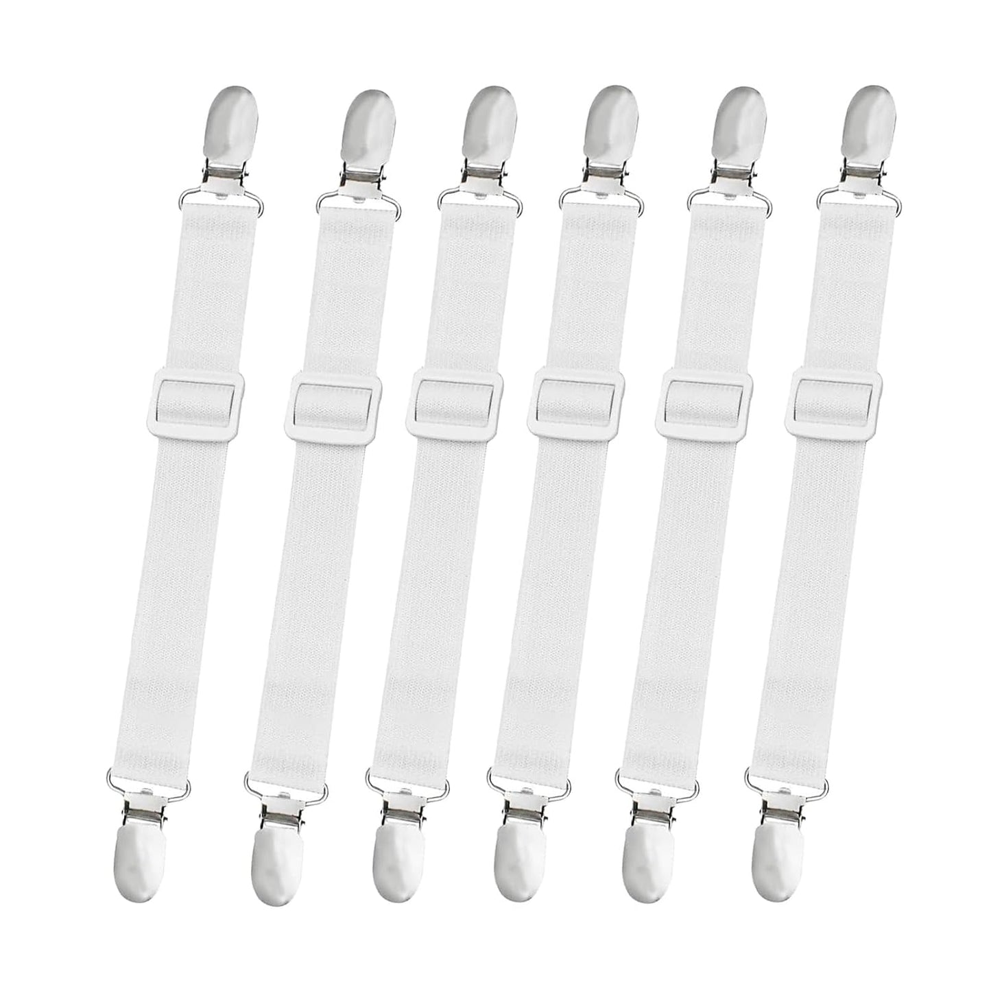10 pcs Adjustable Bed Sheet Straps,Bed Sheet Clips, Elastic Bed Fitted Sheet Holder from 14 to 47 Inch,Couch/Sofa Cover Straps,Sheet Fastener Suspenders,Fitted Sheet Straps Clips,White