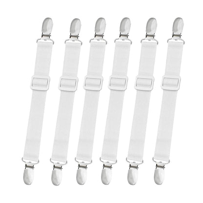 10 pcs Adjustable Bed Sheet Straps,Bed Sheet Clips, Elastic Bed Fitted Sheet Holder from 14 to 47 Inch,Couch/Sofa Cover Straps,Sheet Fastener Suspenders,Fitted Sheet Straps Clips,White