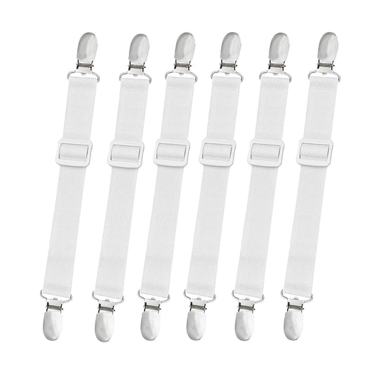 10 pcs Adjustable Bed Sheet Straps,Bed Sheet Clips, Elastic Bed Fitted Sheet Holder from 14 to 47 Inch,Couch/Sofa Cover Straps,Sheet Fastener Suspenders,Fitted Sheet Straps Clips,White