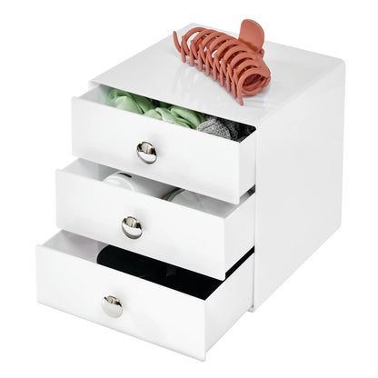 iDesign 3-Drawer Plastic Vanity Organizer, Compact Storage Organization Drawers Set for Cosmetics, Dental Supplies, Hair Care, Bathroom, Dorm, Desk, Countertop, Office, 6.5" x 6.5" x 6.5", White | Bathroom Storage, Vanity Storage