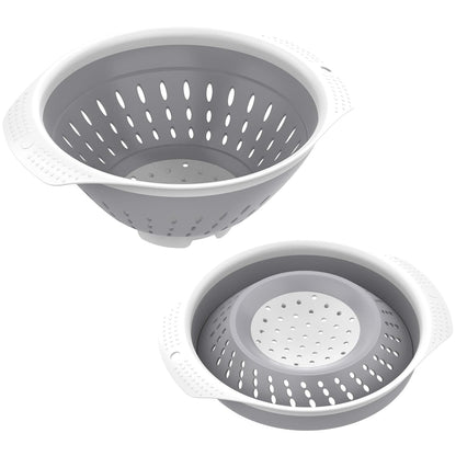 5 Quart Collapsible Colander，BPA Free，Dishwasher Safe，Silicone Food Strainer with Plastic Handles，Heavy Duty Foldable Heat Resistant Pasta and Veggies Kitchen Drainer Steam Basket，Gray