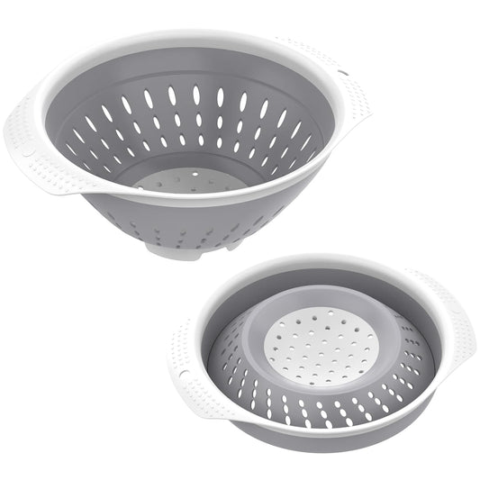 5 Quart Collapsible Colander，BPA Free，Dishwasher Safe，Silicone Food Strainer with Plastic Handles，Heavy Duty Foldable Heat Resistant Pasta and Veggies Kitchen Drainer Steam Basket，Gray