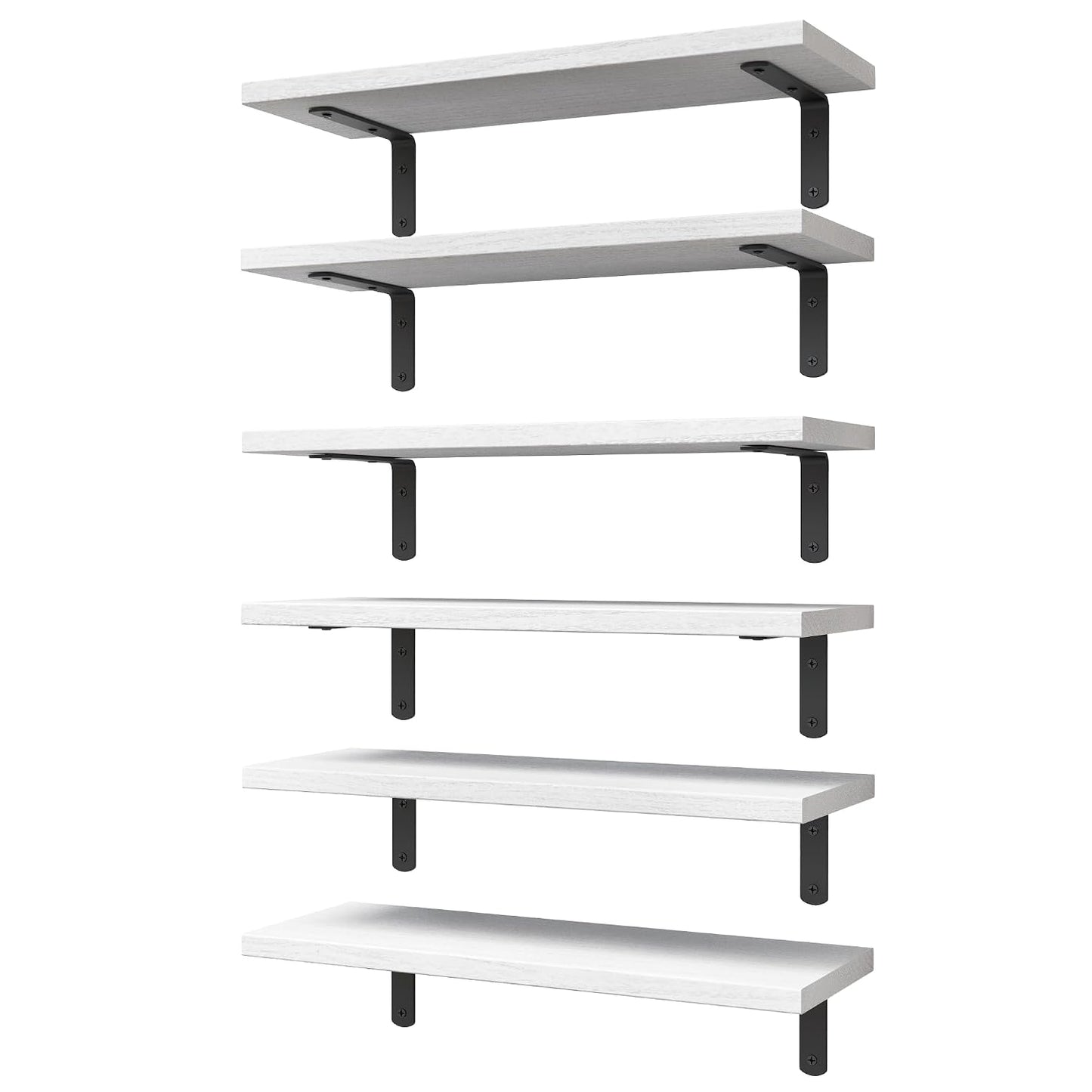 White Floating Shelves Set of 6,Wood for Bedroom,Modern Wall Decor,Bathroom Storage,Book Living Room[Upgraded]-White (HM011A)