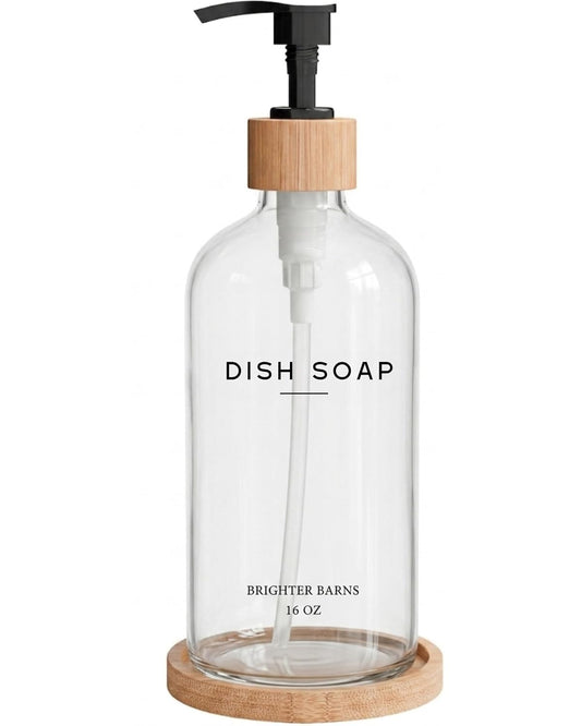 Glass Dish Soap Dispenser for Kitchen Sink by Brighter Barns (Clear)