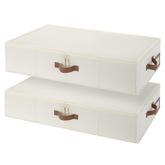 StorageWorks Underbed Storage Containers with Lids, 2-Pack 6" Low Profile Under Bed Organizers for Clothes, Bedding and Sweaters, 53L Large Fabric Storage Bins, Foldable Space Saving, Beige