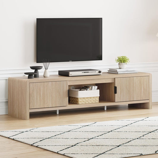 TV Stand for TVs up to 75/65/55 Inch, Wood Entertainment Center with Storage, Farmhouse Waveform Fluted-Door Television Media Console for Living Room, Bedroom (63 Inch W, Light Walnut)
