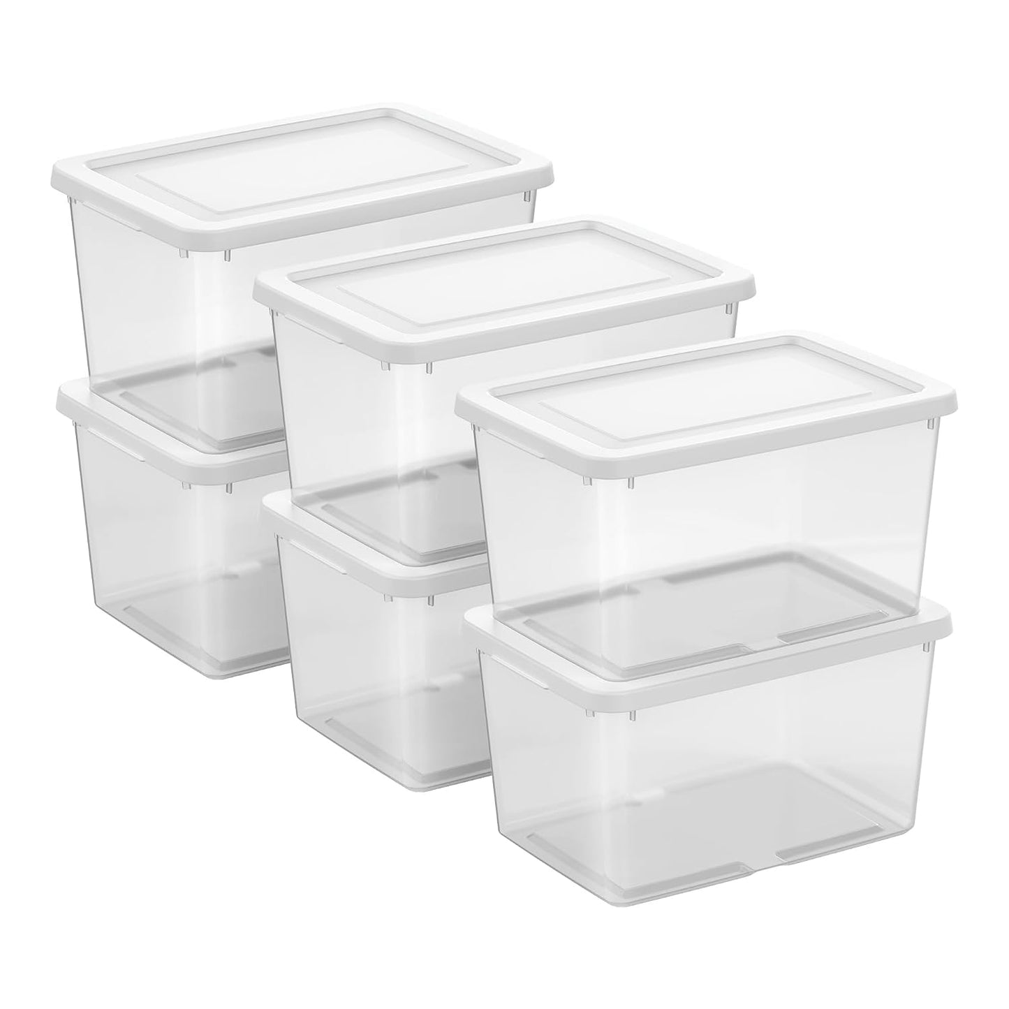 Sterilite Storage Box, Stackable Clear Plastic Bins, 20 Quart, 6-Pack | Heavy-Duty Organizing Containers with Snap-On Lids for Closet, Bathroom, and Office
