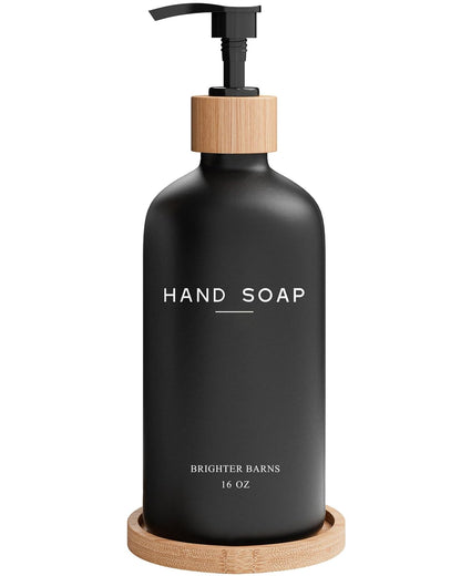 Black Glass Hand Soap Dispenser Bathroom Set by Brighter Barns (Black)