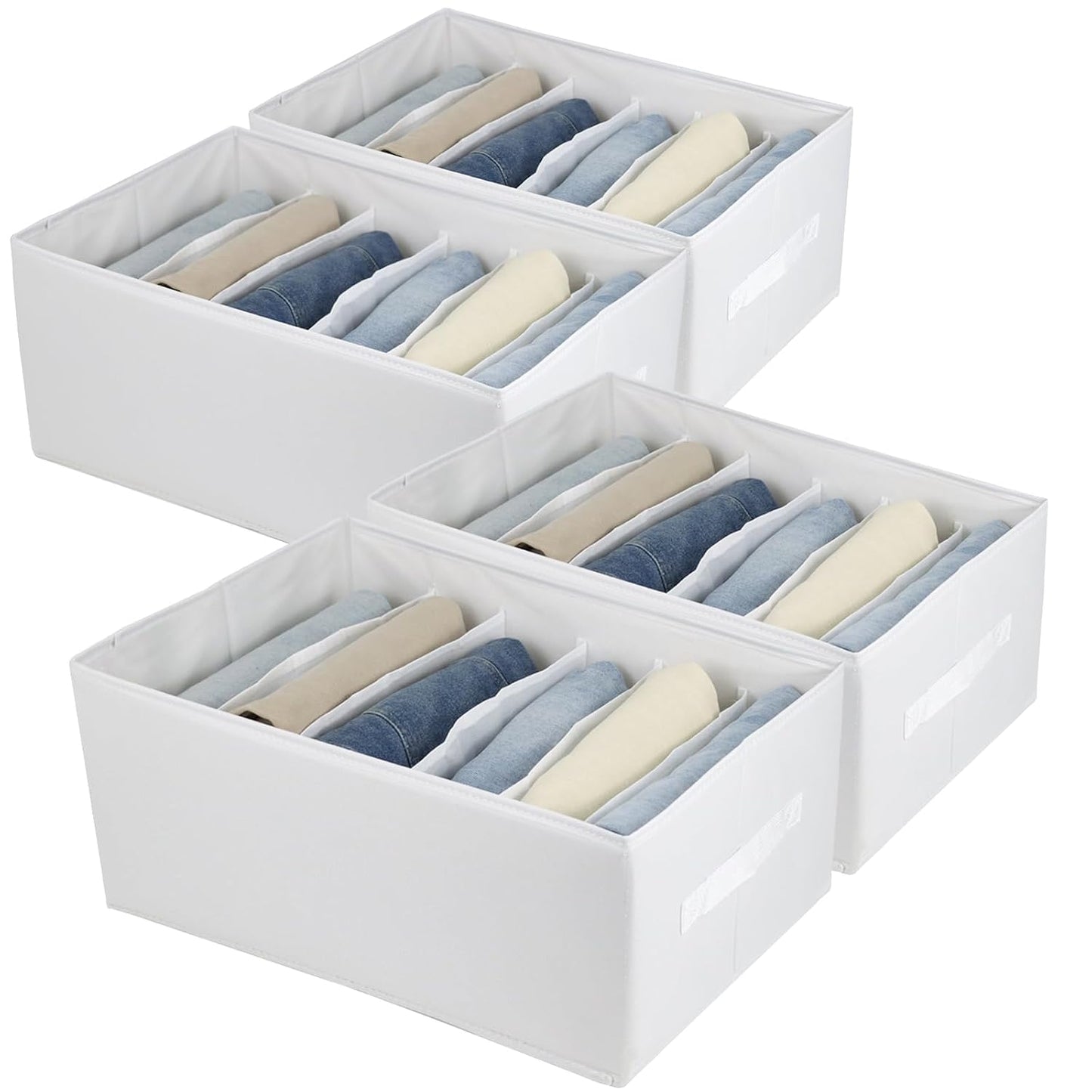 Fordonral Extra Large Clothes Closet Organizer 6 Compartments for Jean Sweater Sheets to Shirt - Divided Clothing Storage Boxes for Closet, Wordrobe, Bedroom, Shelf (4pc White)