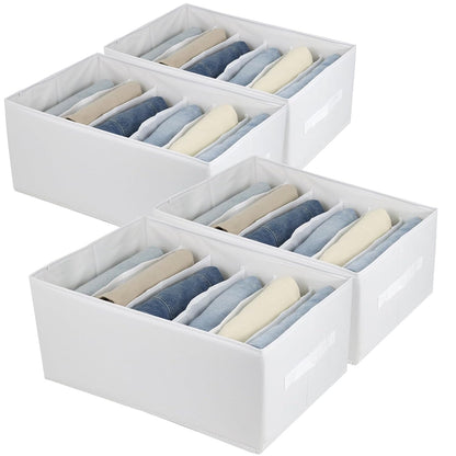 Fordonral Extra Large Clothes Closet Organizer 6 Compartments for Jean Sweater Sheets to Shirt - Divided Clothing Storage Boxes for Closet, Wordrobe, Bedroom, Shelf (4pc White)